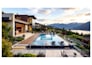 design backyard, pool and outdoor living space with realistic 3d lighting render